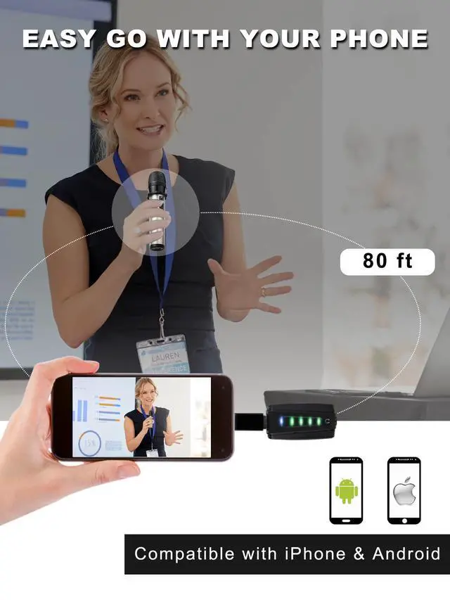 Alt view image 3 of 7 - USB Wireless Microphone, UHF Condenser mic for Android, PC Computer, Laptop, PA, Podcasting, Vlogging, YouTube, Vocal Recording, Gaming, Singing Practice (System with USB Receiver)