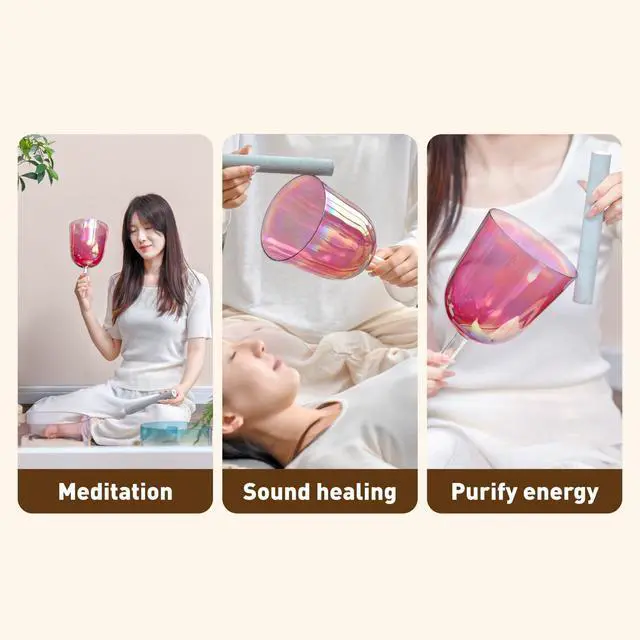 Alt view image 4 of 6 - 432HZ 6 Inch F Note Purple Color Quartz Handle Singing Bowl | Sound Meditation,Mindfulness,Relaxation, Carry Case Bag