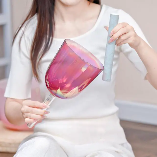Alt view image 6 of 6 - 432HZ 6 Inch F Note Purple Color Quartz Handle Singing Bowl | Sound Meditation,Mindfulness,Relaxation, Carry Case Bag