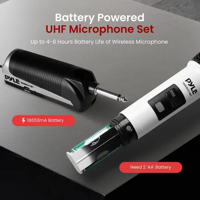 Alt view image 5 of 7 - 4 Channel Wireless Microphone System, Portable UHF Band Receiver System, Independent Channel Controls, RF Signal LCD Indicator, Digital Audio Microphone Set with 4 Handheld Microphones (White)