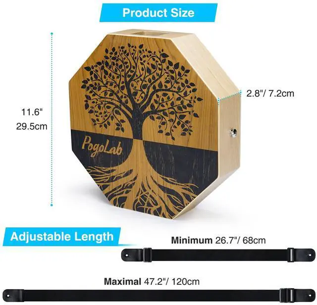 Alt view image 7 of 7 - Two-tone Cajon, Portable Travel Wooden Drum with Adjustable Strap, Easy to Carry, Unique Appearance, Beautiful Percussion Instrument (Natural Brown)