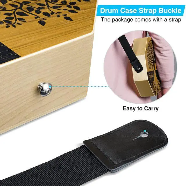 Alt view image 5 of 7 - Two-tone Cajon, Portable Travel Wooden Drum with Adjustable Strap, Easy to Carry, Unique Appearance, Beautiful Percussion Instrument (Natural Brown)