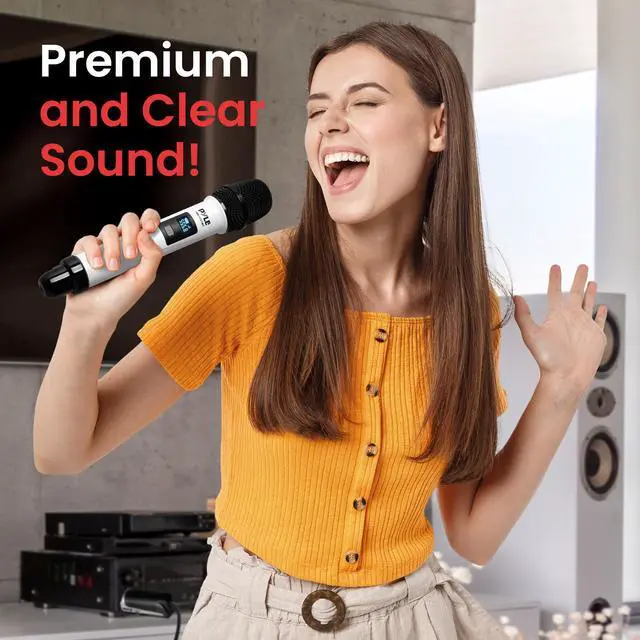 Alt view image 7 of 7 - 4 Channel Wireless Microphone System, Portable UHF Band Receiver System, Independent Channel Controls, RF Signal LCD Indicator, Digital Audio Microphone Set with 4 Handheld Microphones (White)