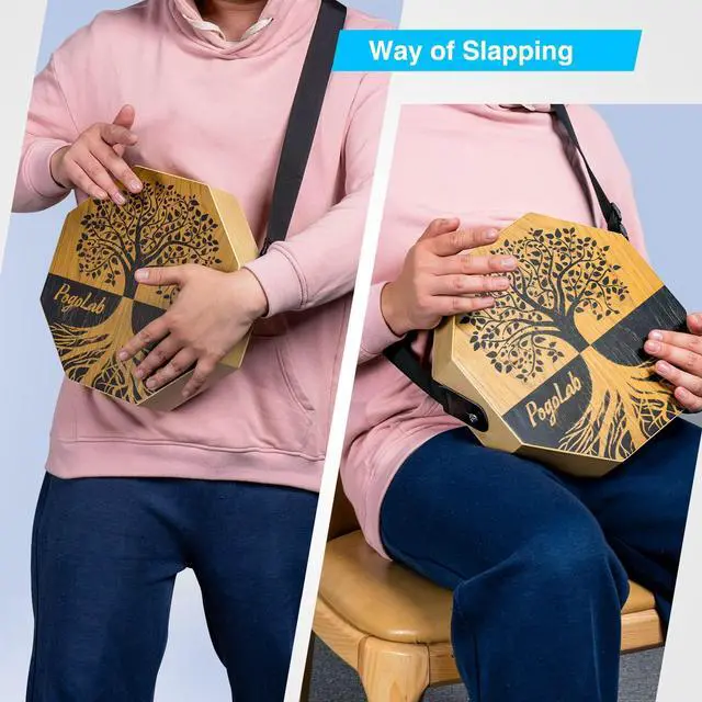 Alt view image 6 of 7 - Two-tone Cajon, Portable Travel Wooden Drum with Adjustable Strap, Easy to Carry, Unique Appearance, Beautiful Percussion Instrument (Natural Brown)