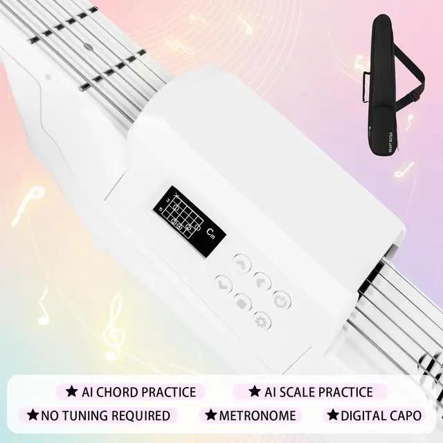Alt view image 4 of 7 - USB Charging Smart Acoustic Electric Travel Chord Practice Portable Guitar Neck for Beginner AI LCD (WHITE)