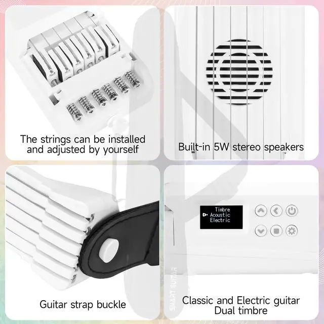 Alt view image 5 of 7 - USB Charging Smart Acoustic Electric Travel Chord Practice Portable Guitar Neck for Beginner AI LCD (WHITE)
