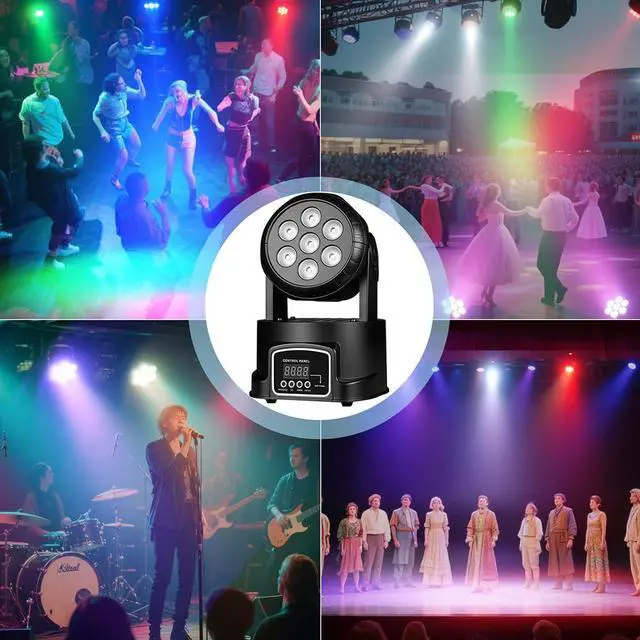 Alt view image 6 of 7 - Moving Head Wash Light, 7x10W LED DMX DJ Stage Light | 12 Colors, Sound Activated, 540° Pan & 180° Tilt, Wash Effect Lighting for Weddings, Clubs, Concerts, Bars and Events
