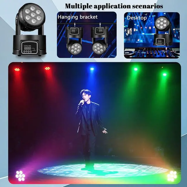 Alt view image 5 of 7 - Moving Head Wash Light, 7x10W LED DMX DJ Stage Light | 12 Colors, Sound Activated, 540° Pan & 180° Tilt, Wash Effect Lighting for Weddings, Clubs, Concerts, Bars and Events