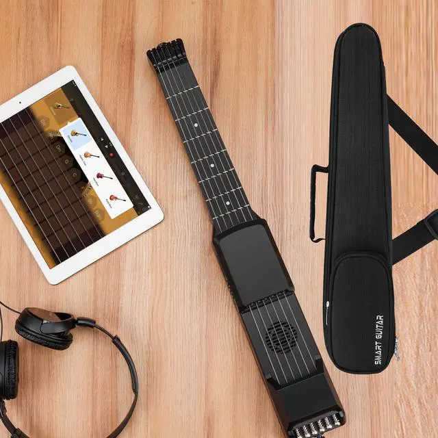 Alt view image 4 of 7 - USB Charging Smart Acoustic Electric Pocket Travel Chord Practice Portable Guitar Neck for Beginner AI LCD (BLACK)