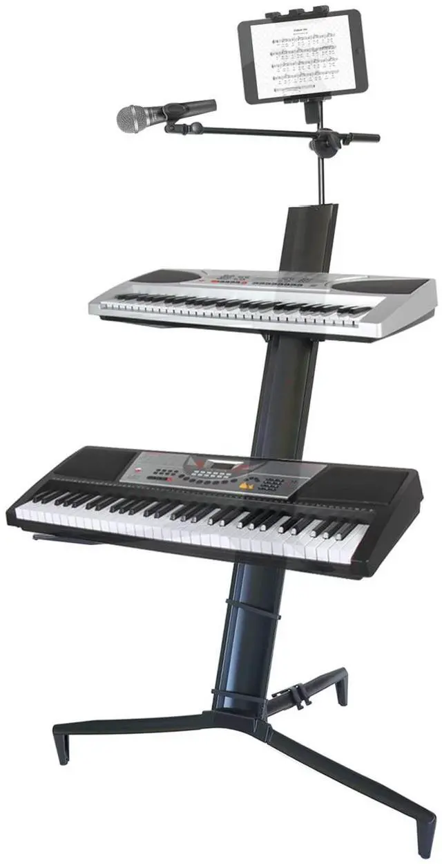 Main image of Portable Keyboard Stand - 2-Tier Column for 61/76/88 Key Keyboards - DJ Controller, Mixer, Synthesizer - Aluminum with Carrying Bag