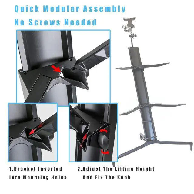 Alt view image 2 of 7 - Portable Keyboard Stand - 2-Tier Column for 61/76/88 Key Keyboards - DJ Controller, Mixer, Synthesizer - Aluminum with Carrying Bag