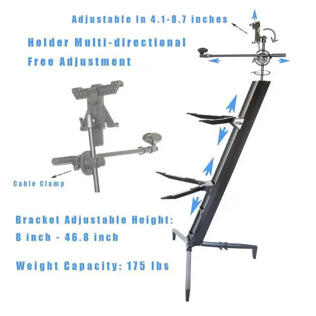 Alt view image 5 of 7 - Portable Keyboard Stand - 2-Tier Column for 61/76/88 Key Keyboards - DJ Controller, Mixer, Synthesizer - Aluminum with Carrying Bag