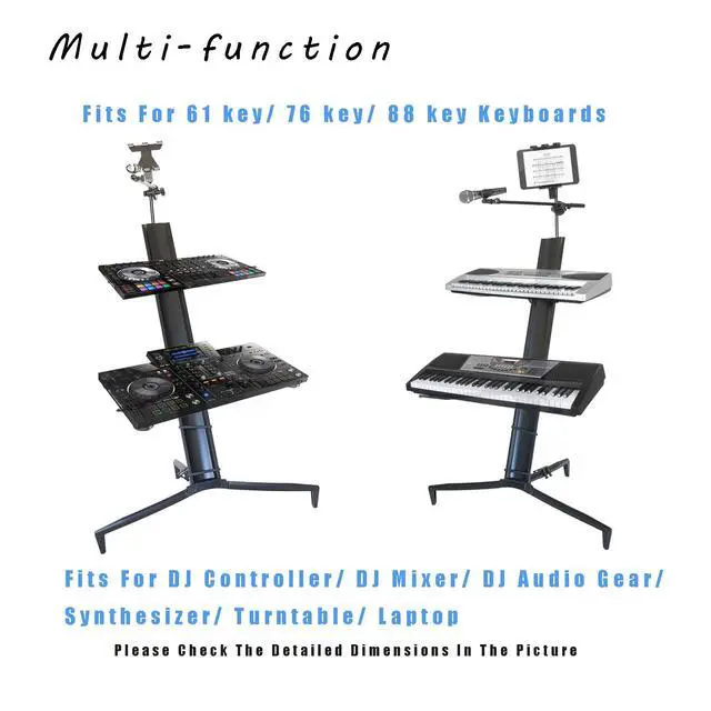 Alt view image 6 of 7 - Portable Keyboard Stand - 2-Tier Column for 61/76/88 Key Keyboards - DJ Controller, Mixer, Synthesizer - Aluminum with Carrying Bag