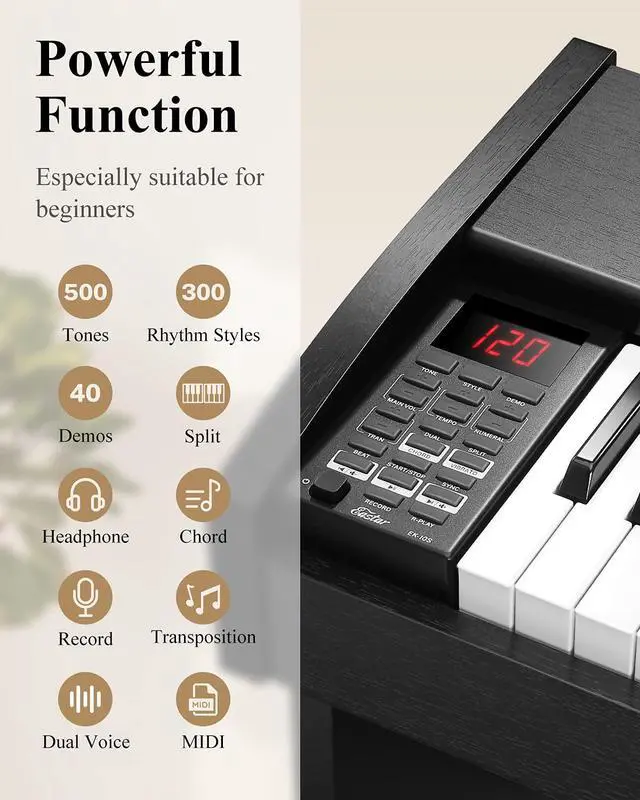 Alt view image 3 of 7 - 61 Key Keyboard Piano for Beginners, Electric Piano, Classic Wooden Digital Keyboard with Sustain Pedal & Music Stand, Birthday Gifts for Girls Daughter, Supports MP3/USB/Audio/Mic/Headphones