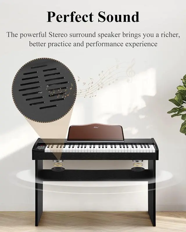 Alt view image 4 of 7 - 61 Key Keyboard Piano for Beginners, Electric Piano, Classic Wooden Digital Keyboard with Sustain Pedal & Music Stand, Birthday Gifts for Girls Daughter, Supports MP3/USB/Audio/Mic/Headphones