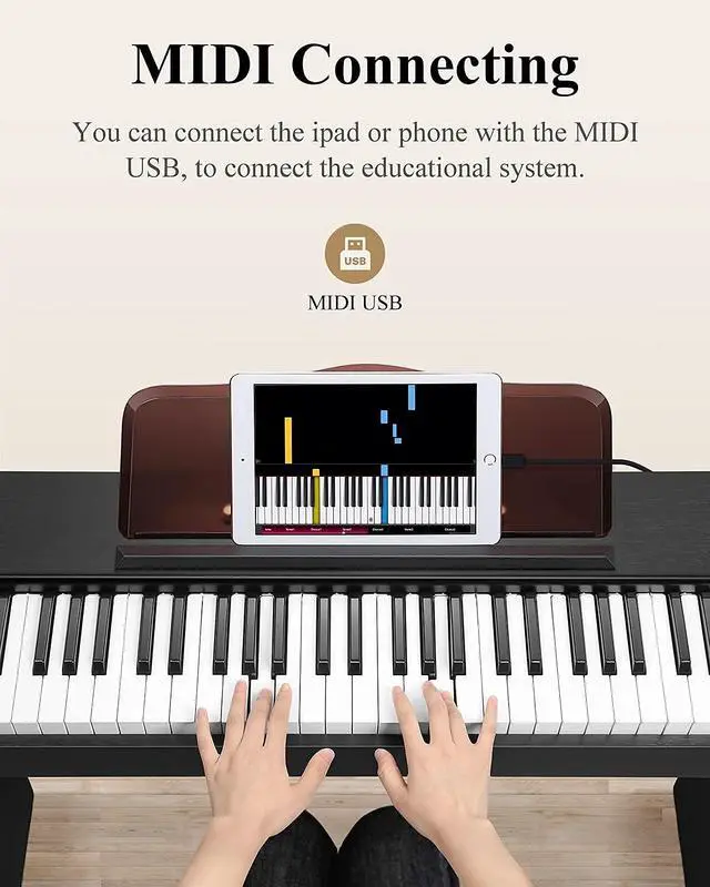 Alt view image 5 of 7 - 61 Key Keyboard Piano for Beginners, Electric Piano, Classic Wooden Digital Keyboard with Sustain Pedal & Music Stand, Birthday Gifts for Girls Daughter, Supports MP3/USB/Audio/Mic/Headphones