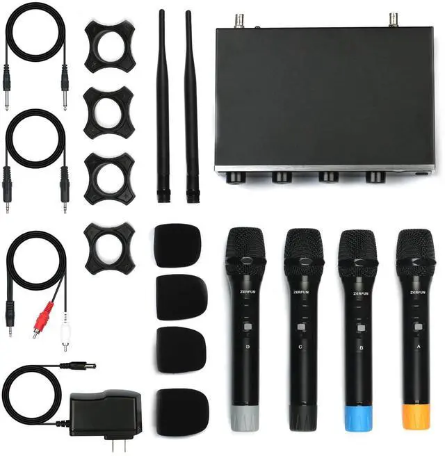 Alt view image 7 of 7 - Pro Wireless Microphone System 4 Channel, UHF Metal Cordless Handheld Mics for Church Karaoke Singing, 4x50 Adjustable Frequency(G8 Battery 4 Handheld)