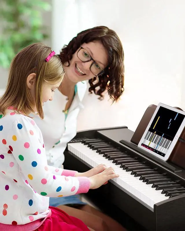 Alt view image 7 of 7 - 61 Key Keyboard Piano for Beginners, Electric Piano, Classic Wooden Digital Keyboard with Sustain Pedal & Music Stand, Birthday Gifts for Girls Daughter, Supports MP3/USB/Audio/Mic/Headphones