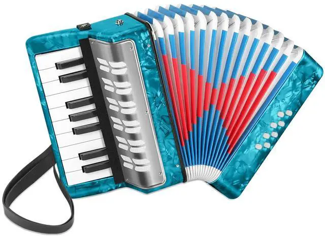 Main image of 17 Key Piano Accordion, 8 Bass Kids Accordion, Celluloid Body, Metal Cover Accordions Louder Clearer Timbre Than Plastic, Lightweight Design for Children, Beginners to Practice (Azure Blue)