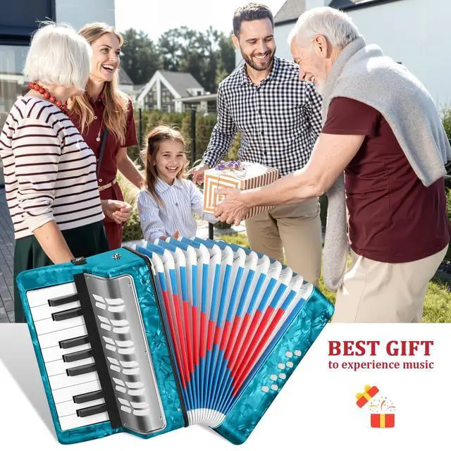 Alt view image 6 of 7 - 17 Key Piano Accordion, 8 Bass Kids Accordion, Celluloid Body, Metal Cover Accordions Louder Clearer Timbre Than Plastic, Lightweight Design for Children, Beginners to Practice (Azure Blue)