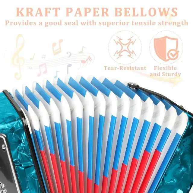 Alt view image 4 of 7 - 17 Key Piano Accordion, 8 Bass Kids Accordion, Celluloid Body, Metal Cover Accordions Louder Clearer Timbre Than Plastic, Lightweight Design for Children, Beginners to Practice (Azure Blue)