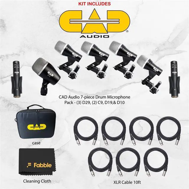 Alt view image 2 of 7 - Stage7 7-Piece Drum Microphone Pack Bundle with 7× 10ft XLR Cables and Premium Microfiber Cleaning Cloth Complete Drum Mic Kit for Live Sound and Studio Recording