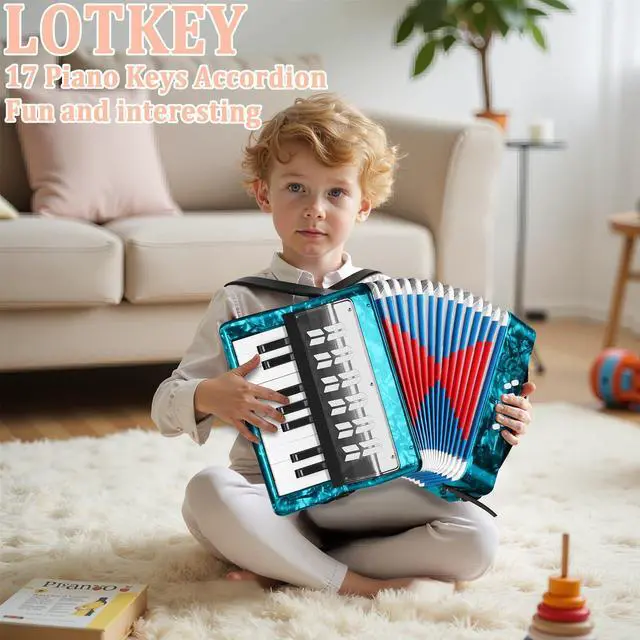 Alt view image 7 of 7 - 17 Key Piano Accordion, 8 Bass Kids Accordion, Celluloid Body, Metal Cover Accordions Louder Clearer Timbre Than Plastic, Lightweight Design for Children, Beginners to Practice (Azure Blue)