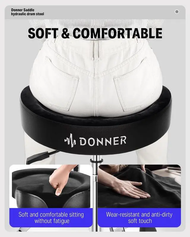 Alt view image 4 of 7 - Drum Throne with Backrest, Heavy Duty Hydraulic Drum Stool Height Adjustable Motorcycle Style Drum Seat Saddle Drum Throne for Adults Drummers (Black)