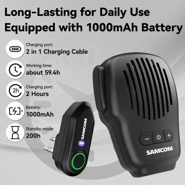 Alt view image 4 of 7 - Wireless PTT Microphone Bluetooth Speaker Mic for Walkie Talkie | IP67 Waterproof Noise Reduce with 2-Pin K Prong Dongle 3.5m Audio 10 Hours Work with 2 Pin FPCN30A FPCN10A Radios and Phone