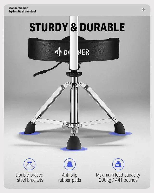 Alt view image 5 of 7 - Drum Throne with Backrest, Heavy Duty Hydraulic Drum Stool Height Adjustable Motorcycle Style Drum Seat Saddle Drum Throne for Adults Drummers (Black)