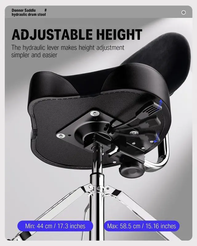 Alt view image 6 of 7 - Drum Throne with Backrest, Heavy Duty Hydraulic Drum Stool Height Adjustable Motorcycle Style Drum Seat Saddle Drum Throne for Adults Drummers (Black)