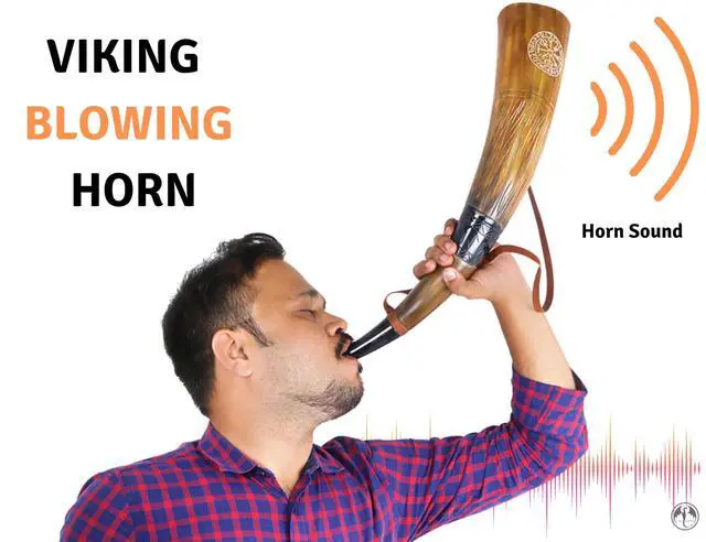 Alt view image 2 of 7 - Viking War Blowing Horn| 18Inch Genuine Ox Battle Trumpet with Leather Strap-Hand Engraved| Easy and Clear Sound| Viking chirstmas Gift for Men & Women