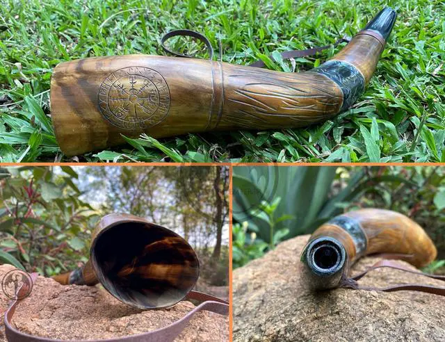 Alt view image 6 of 7 - Viking War Blowing Horn| 18Inch Genuine Ox Battle Trumpet with Leather Strap-Hand Engraved| Easy and Clear Sound| Viking chirstmas Gift for Men & Women