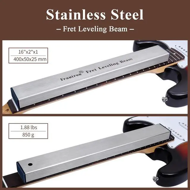 Alt view image 2 of 7 - Fret Leveling Kit, Guitar Luthier Setup Tool Kit | 16" (400mm) Stainless Steel Sanding Beam Fret Leveler, Guitar Neck Notched Straight Edge Luthiers Tool, Fret Rocker
