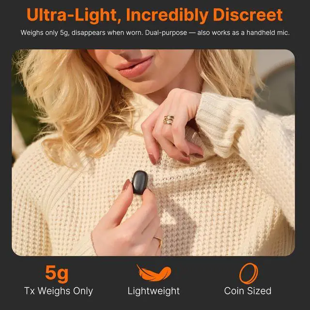 Alt view image 5 of 7 - Air SE Wireless Lavalier Microphone for for iPhone & Android Dual Receiver (USB-C + Lightning), AI Noise Cancellation, 48kHz/24bit for YouTube, Podcast, Interview