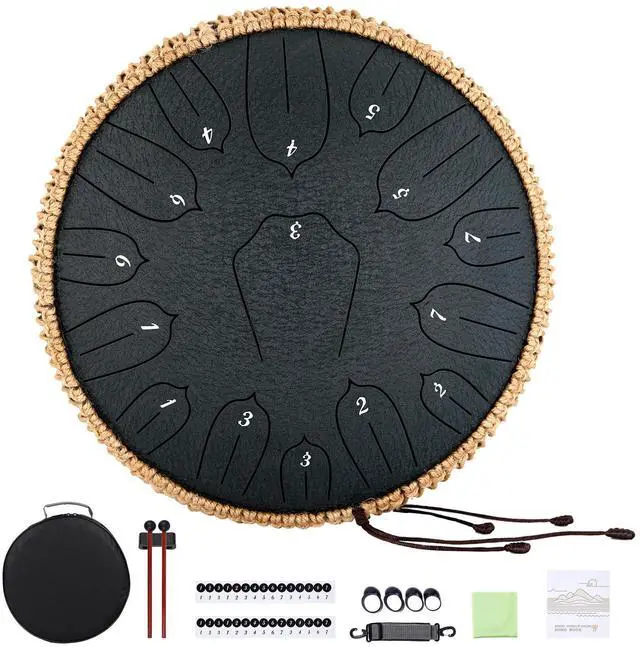 Main image of Steel Tongue Drum 12 Inch 15 Notes: Handpan Drums Set with Music Book Mallets Carry Bag - Hand Pan Instrument for Adults Musical Education Meditation Yoga Chakra (Black)