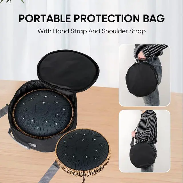 Alt view image 5 of 7 - Steel Tongue Drum 12 Inch 15 Notes: Handpan Drums Set with Music Book Mallets Carry Bag - Hand Pan Instrument for Adults Musical Education Meditation Yoga Chakra (Black)