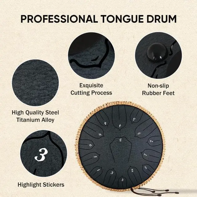Alt view image 3 of 7 - Steel Tongue Drum 12 Inch 15 Notes: Handpan Drums Set with Music Book Mallets Carry Bag - Hand Pan Instrument for Adults Musical Education Meditation Yoga Chakra (Black)