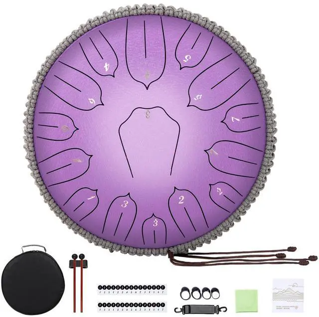 Main image of Steel Tongue Drum 12 Inch 15 Notes: Handpan Drums Set with Music Book Mallets Carry Bag - Hand Pan Instrument for Adults Musical Education Meditation Yoga Chakra (Purple)