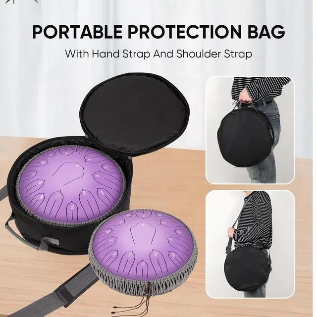 Alt view image 5 of 7 - Steel Tongue Drum 12 Inch 15 Notes: Handpan Drums Set with Music Book Mallets Carry Bag - Hand Pan Instrument for Adults Musical Education Meditation Yoga Chakra (Purple)