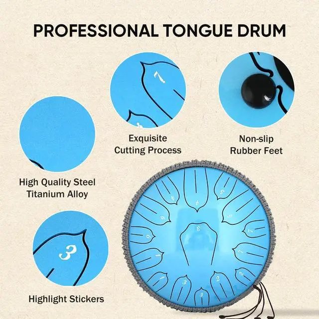Alt view image 3 of 7 - Steel Tongue Drum 12 Inch 15 Notes: Handpan Drums Set with Music Book Mallets Carry Bag - Hand Pan Instrument for Adults Musical Education Meditation Yoga Chakra (Blue)