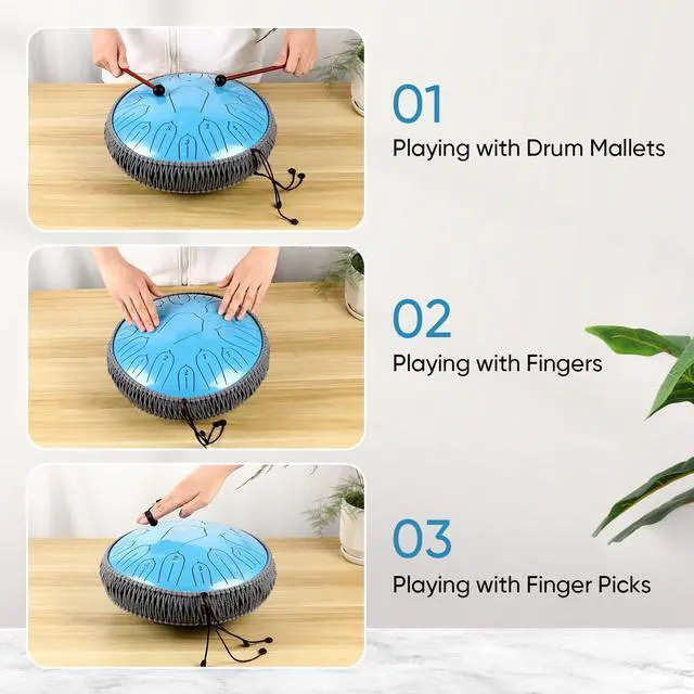 Alt view image 4 of 7 - Steel Tongue Drum 12 Inch 15 Notes: Handpan Drums Set with Music Book Mallets Carry Bag - Hand Pan Instrument for Adults Musical Education Meditation Yoga Chakra (Blue)