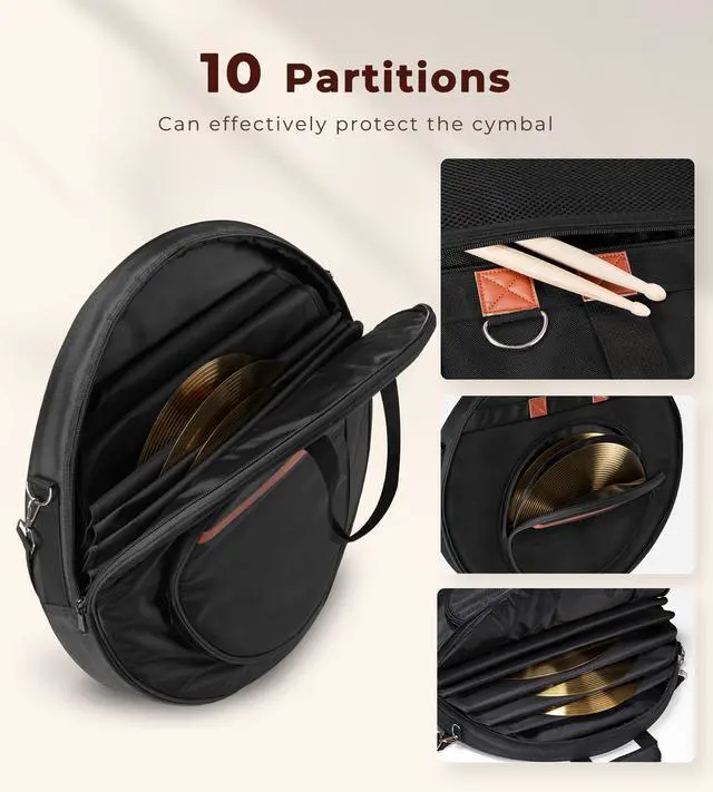 Alt view image 2 of 7 - 22" Cymbal Bag with Dividers, 10-Pack Cymbal Case 10mm Padded Cymbal Gig Bag Dust-proof and Waterproof Storage with Carry Handle, Shoulder and Backpack Straps for Drum Cymbals and Accessories