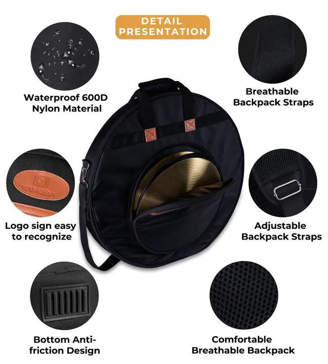 Alt view image 6 of 7 - 22" Cymbal Bag with Dividers, 10-Pack Cymbal Case 10mm Padded Cymbal Gig Bag Dust-proof and Waterproof Storage with Carry Handle, Shoulder and Backpack Straps for Drum Cymbals and Accessories