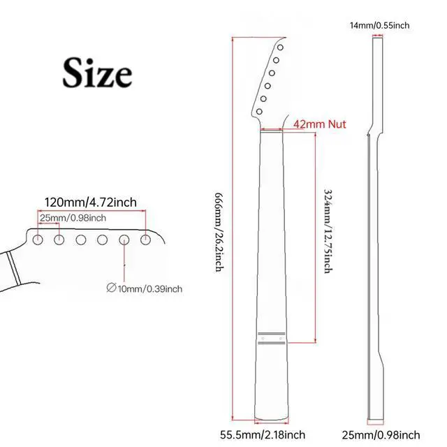 Alt view image 2 of 7 - Strat Guitar Neck 22 Fret, 25.5" Canadian Maple Electric Guitar Neck for ST Style Guitar Parts Replacement