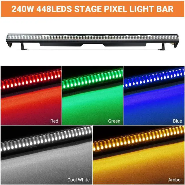 Alt view image 4 of 7 - 240W Stage Wash Light Bar - 448LEDs RGBWA DMX Light Bar by DMX Master-Slave Control 32 RGB & 12 White & 12 Amber Zones Chase Effects for Wedding Concert Music DJ Live Halloween Event Performance
