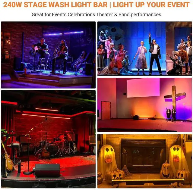 Alt view image 5 of 7 - 240W Stage Wash Light Bar - 448LEDs RGBWA DMX Light Bar by DMX Master-Slave Control 32 RGB & 12 White & 12 Amber Zones Chase Effects for Wedding Concert Music DJ Live Halloween Event Performance