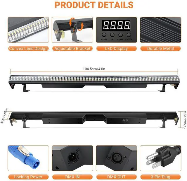 Alt view image 6 of 7 - 240W Stage Wash Light Bar - 448LEDs RGBWA DMX Light Bar by DMX Master-Slave Control 32 RGB & 12 White & 12 Amber Zones Chase Effects for Wedding Concert Music DJ Live Halloween Event Performance