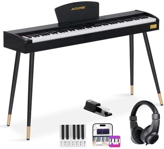Main image of Beginner Digital Piano 88 Key Keyboard,Full-size Electric Piano for Beginners,with Sheet Music Stand,Pedal,Power Adapter,Headphone Mode,USB-MIDI,Piano Lessons,Black,-Comes with headphones