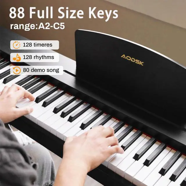 Alt view image 2 of 7 - Beginner Digital Piano 88 Key Keyboard,Full-size Electric Piano for Beginners,with Sheet Music Stand,Pedal,Power Adapter,Headphone Mode,USB-MIDI,Piano Lessons,Black,-Comes with headphones
